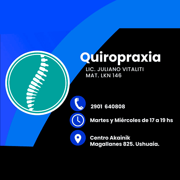 QUIROPRAXIA LIC. JULIANO VITALITI - Licenciado en Kinesiología, Fisiatría y Especialista en Quiropraxia- Foto Principal - Ushuaia City QUIROPRAXIA LIC. JULIANO VITALITI - Licenciado en Kinesiología, Fisiatría y Especialista en Quiropraxia- Foto Principal - Ushuaia City